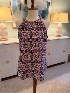 Ladies Navy and bright coral Halter style top